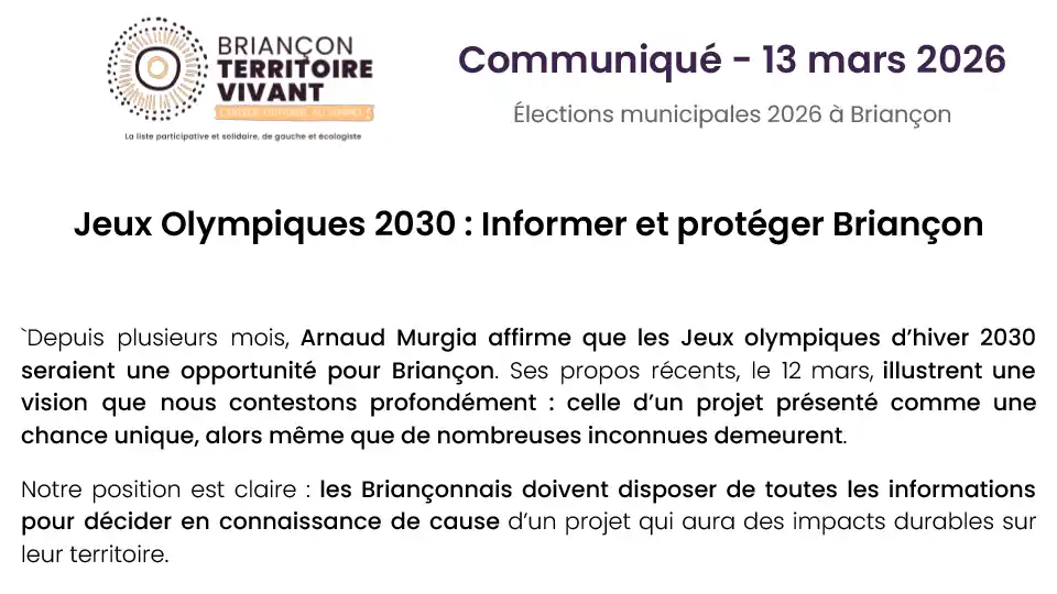 Jeux Olympiques 2030 : Informer et protéger Briançon 