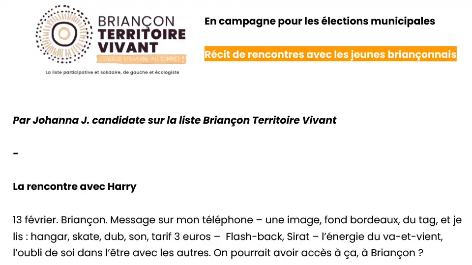Récit de rencontres avec les jeunes briançonnais